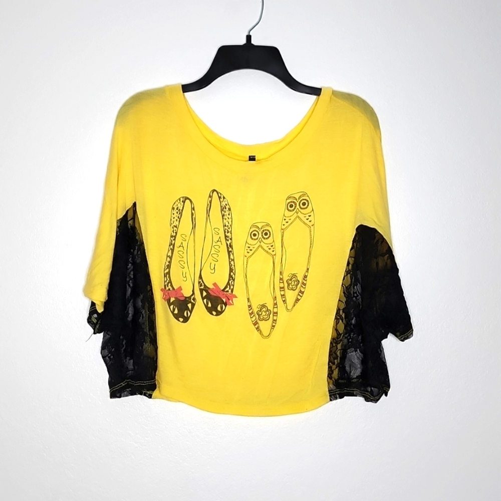 Yellow lace crop top